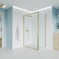 Душевой угол раздвижной E1-SP-G-160100-01-C9 1600х1000x1950 Цвет профиля Золото брашинг Стекло  Прозрачное Veconi