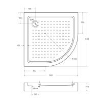 Поддон акриловый, радиальный, R-550 TRAY-A-R-90-550-15-W-W0 900x900x150 Cezares